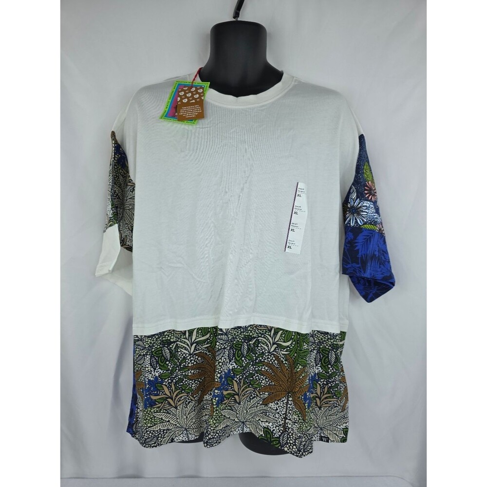 Houston White Men's White Short-Sleeve Shirt with Floral Hem Size XL NWT AL-1781